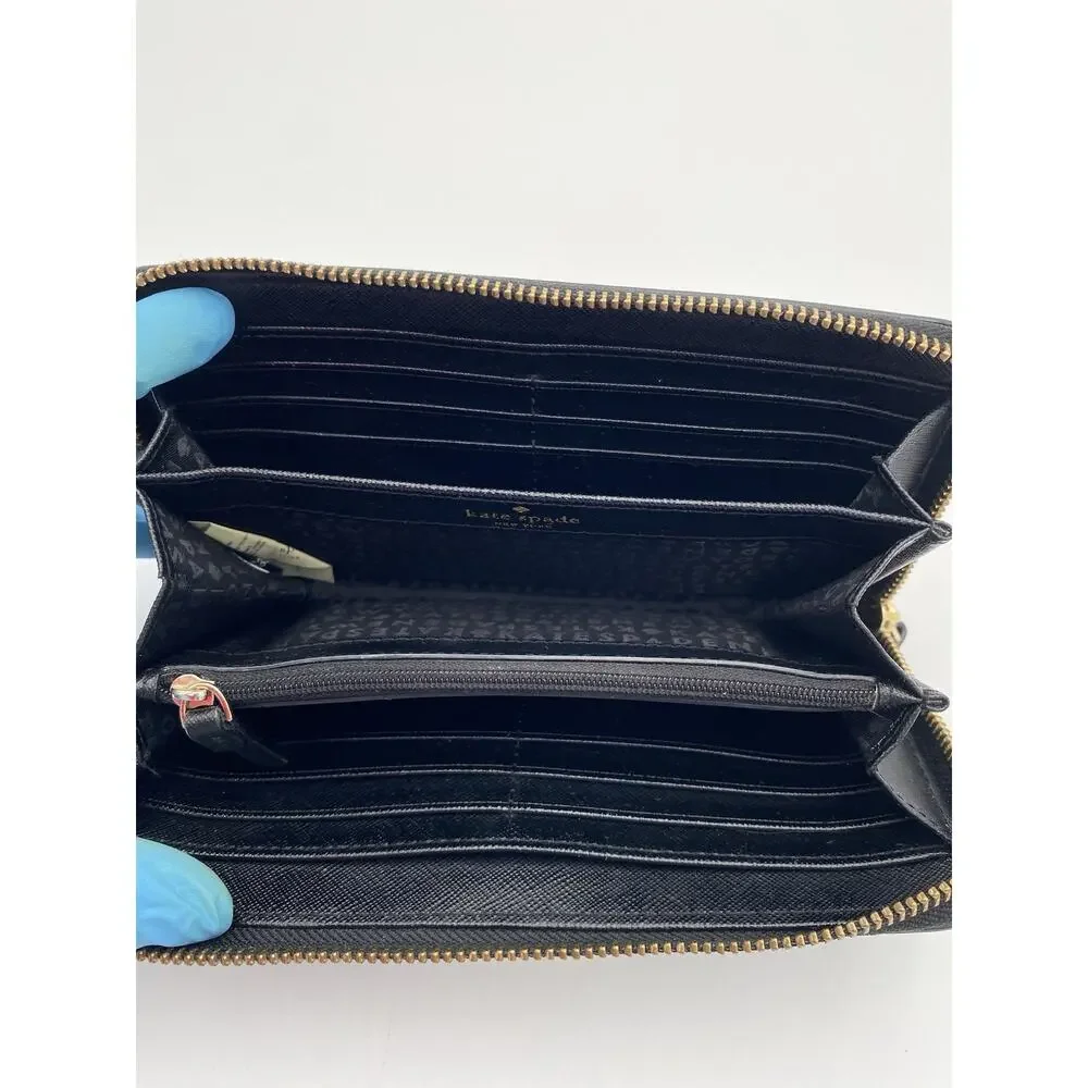 Kate Spade Zip-Around Long Wallet Black Saffiano Leather Laurel Way Neda Gold HW